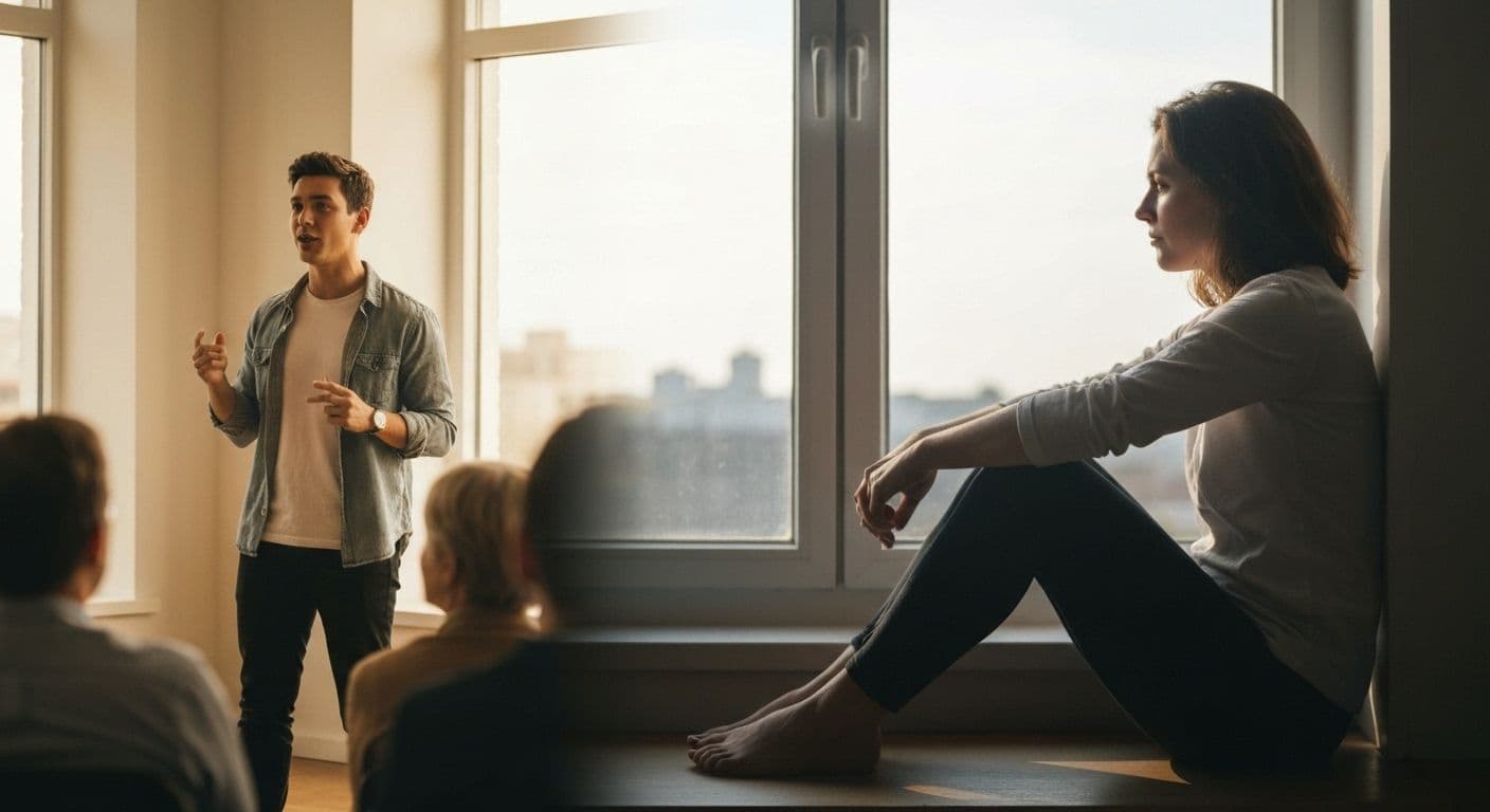 Person balancing public self awareness and private self awareness while maintaining authentic expression