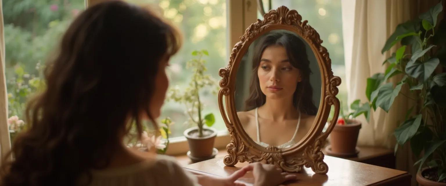 Person practicing self-awareness techniques for improved mental health during a mirror moment