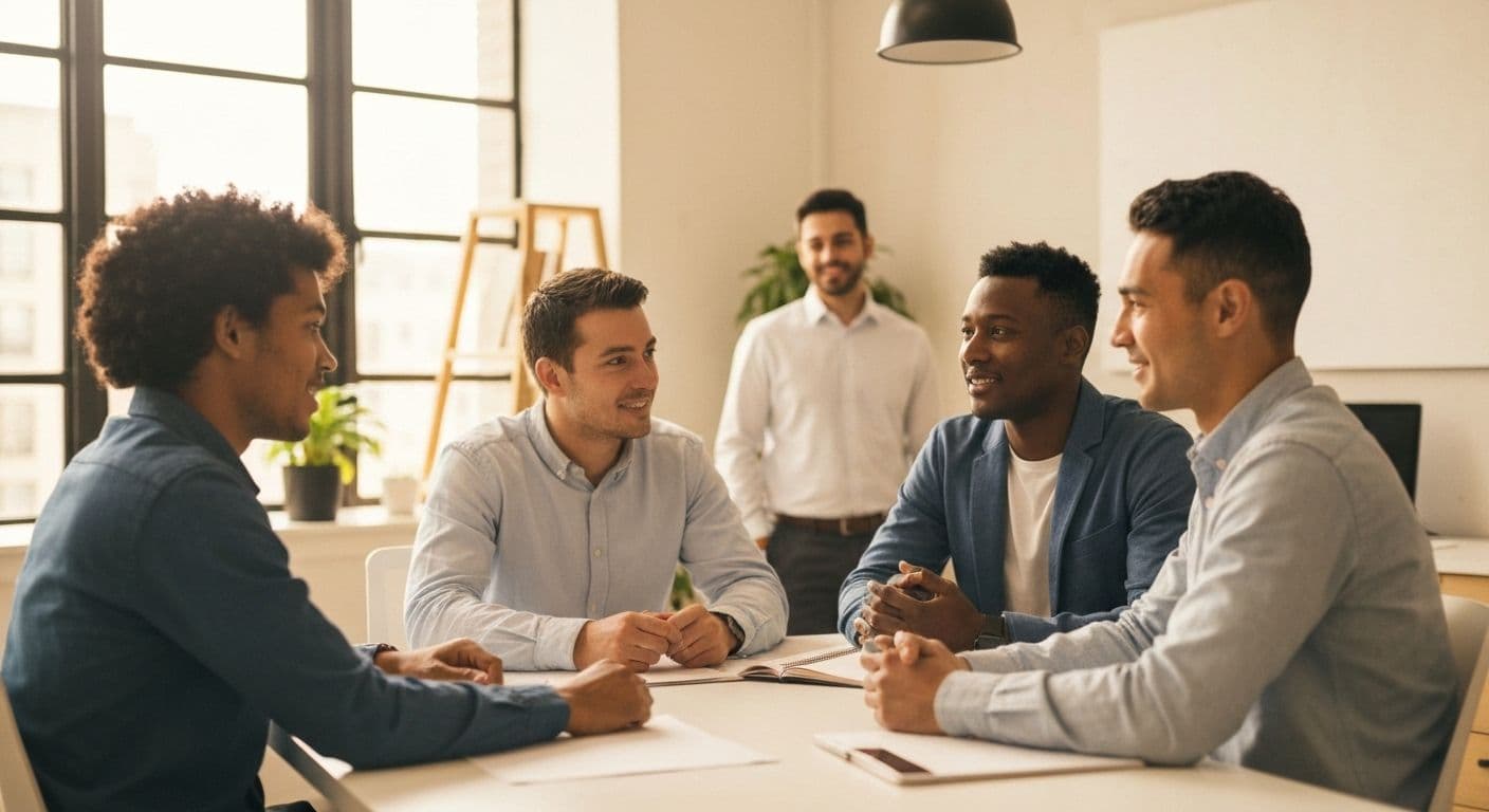 Professionals demonstrating emotional intelligence self-awareness self-management social awareness relationship management in workplace collaboration