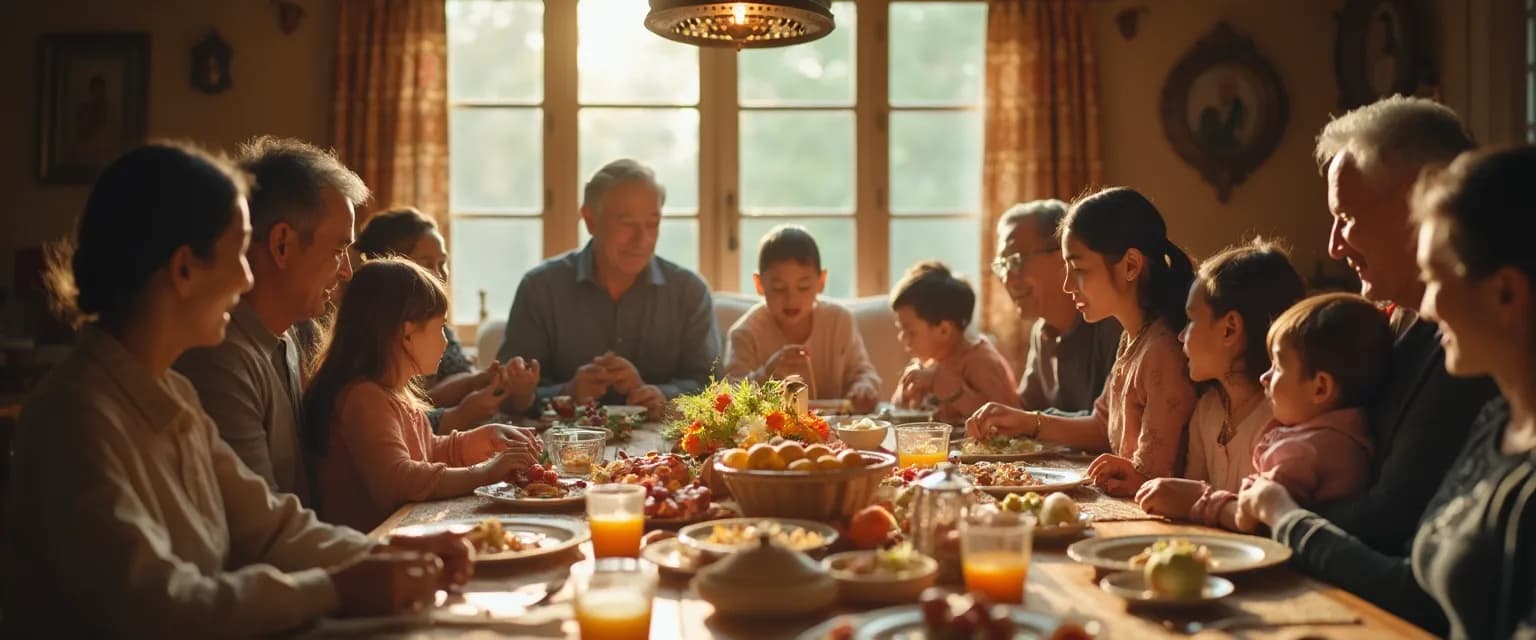 Family celebrating with confidence in family traditions that blend heritage and new customs