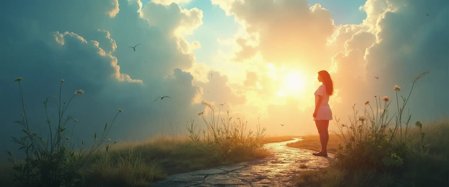 Illustration showing the 7 stages of heartbreak transformed into growth opportunities