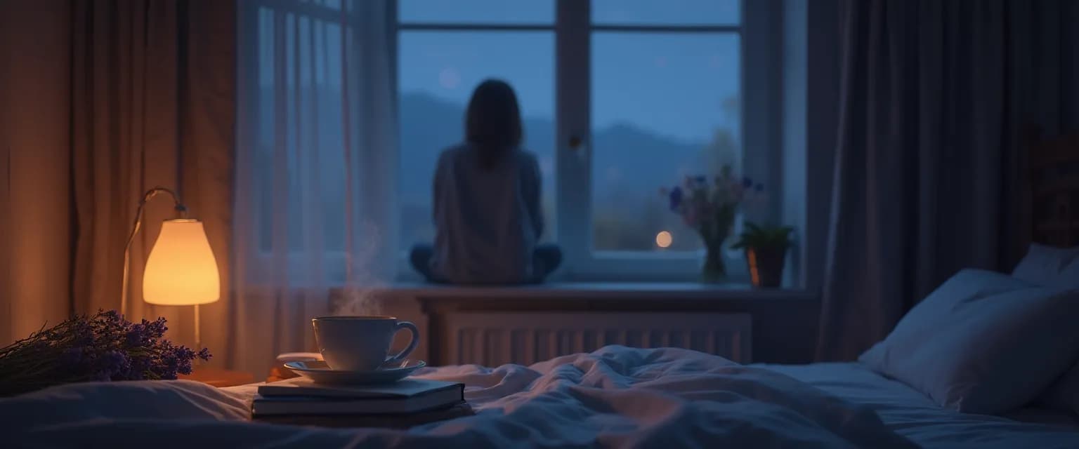 Person performing calming evening ritual to quiet an overthinking mind before sleep