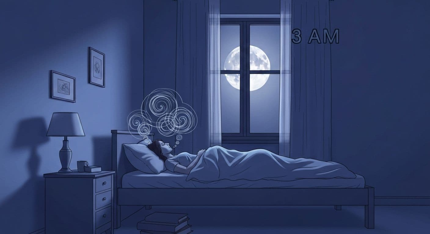 Person peacefully managing mind thoughts at night using reset techniques