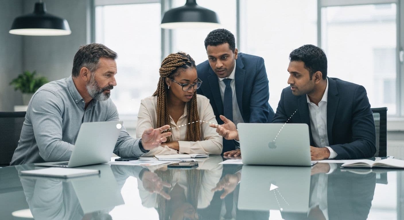 Manager demonstrating social awareness emotional intelligence examples by observing team meeting dynamics and body language