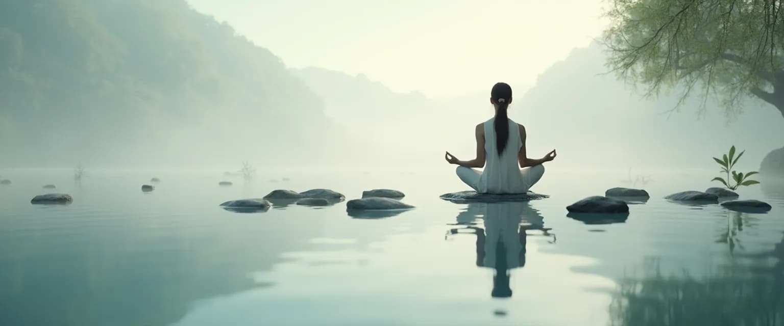 Person practicing positive self-awareness and self-assessment techniques in a calm setting