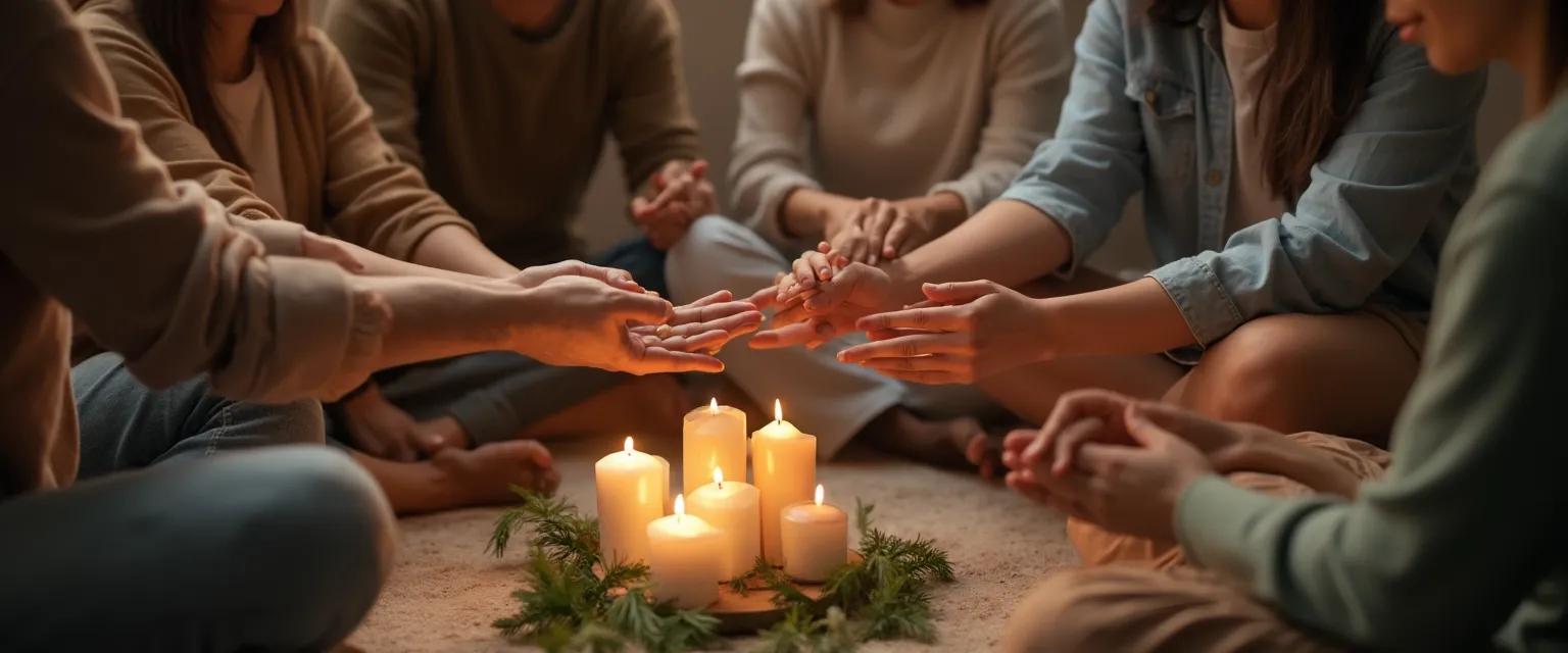 Community members participating in a healing ritual to reduce anxiety during collective trauma