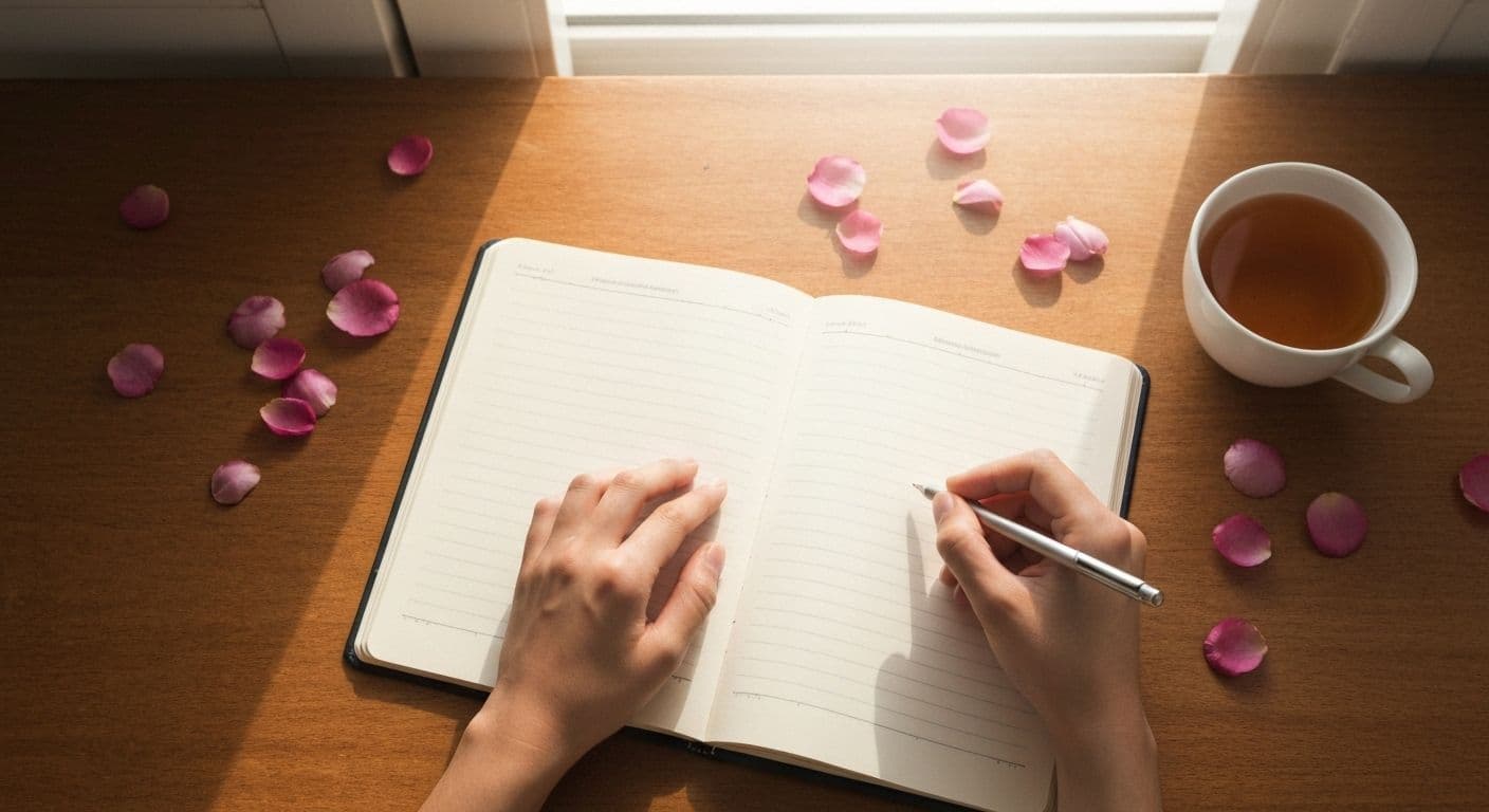 Person making brief notes on heartbreak feelings in a notebook for faster emotional recovery