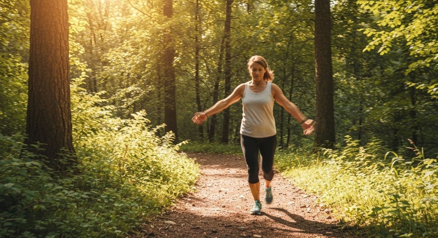 Person practicing walking meditation outdoors, demonstrating mindfulness and ADHD-friendly movement-based techniques