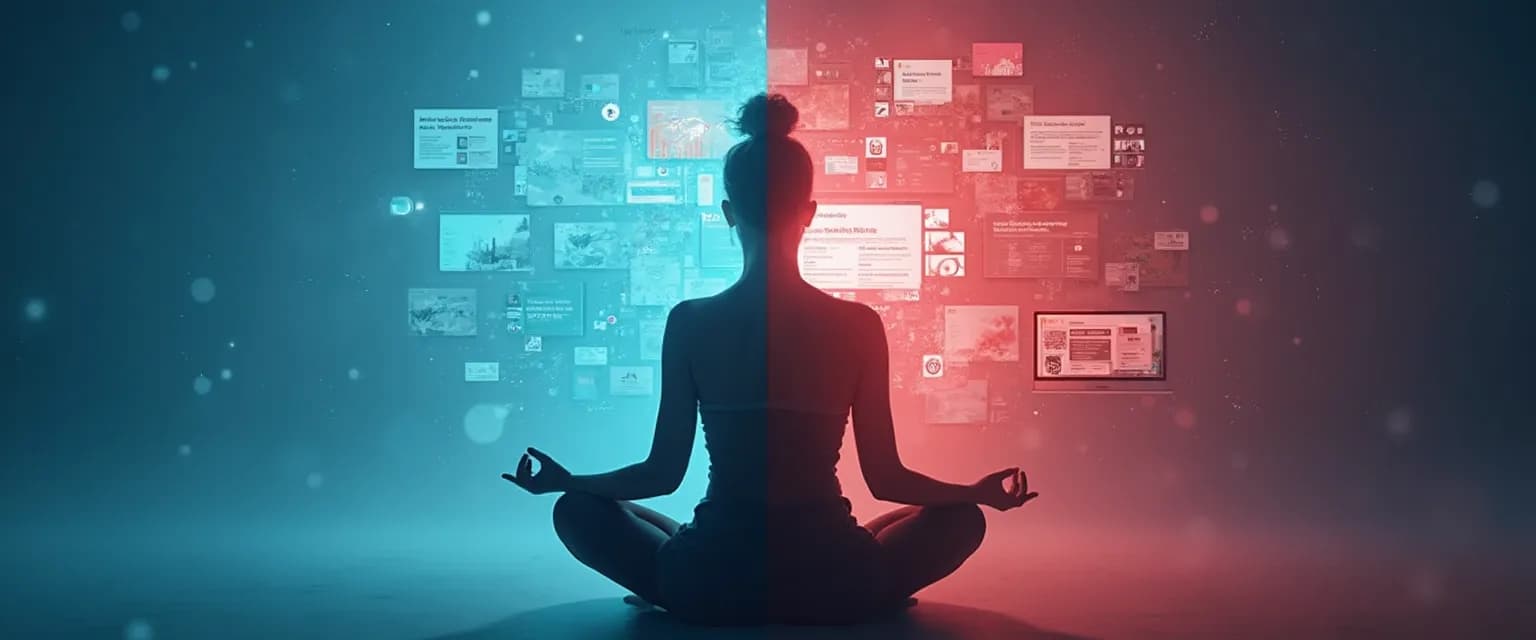 Person finding balance between mindful awareness and mindfull information overload