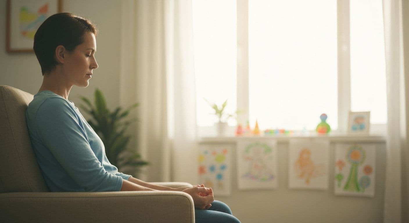 Parent practicing breakup therapy techniques while maintaining emotional stability for children during separation