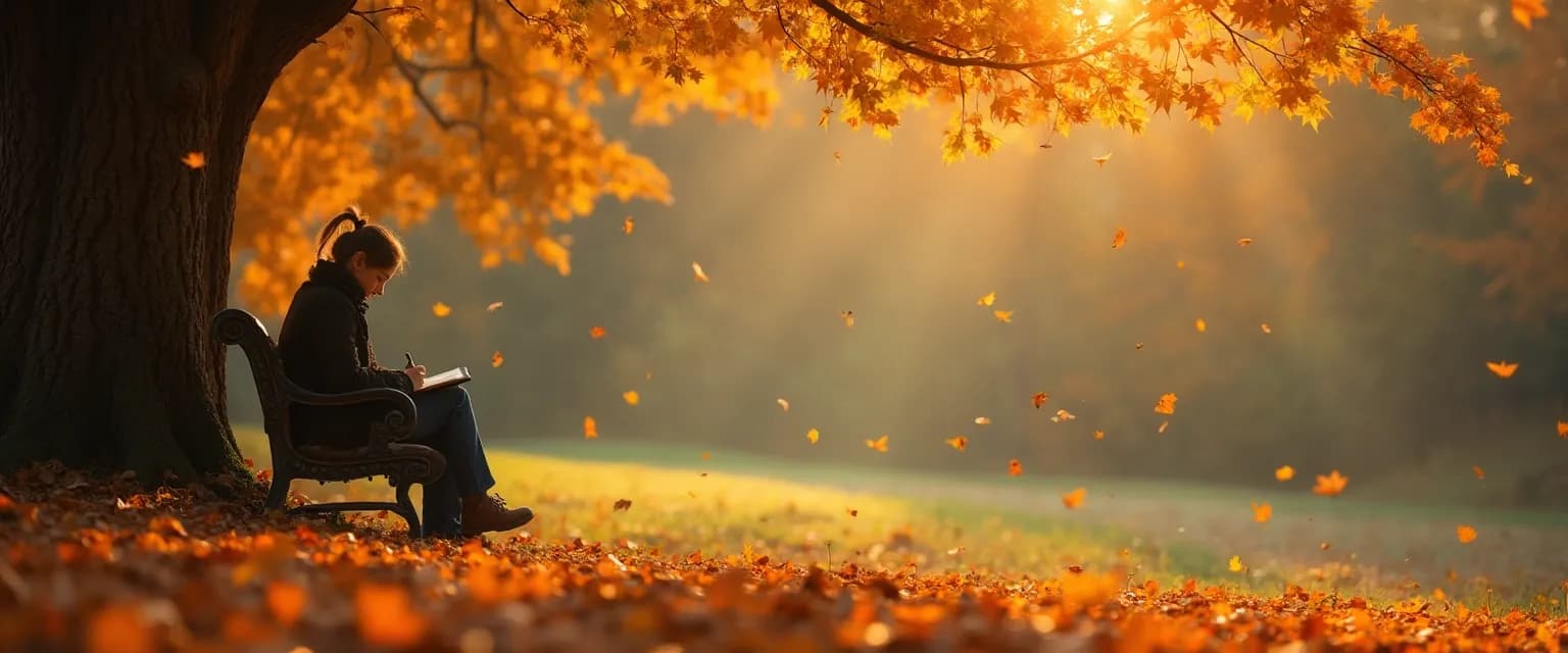 Person writing with grief writing prompts during seasonal transition