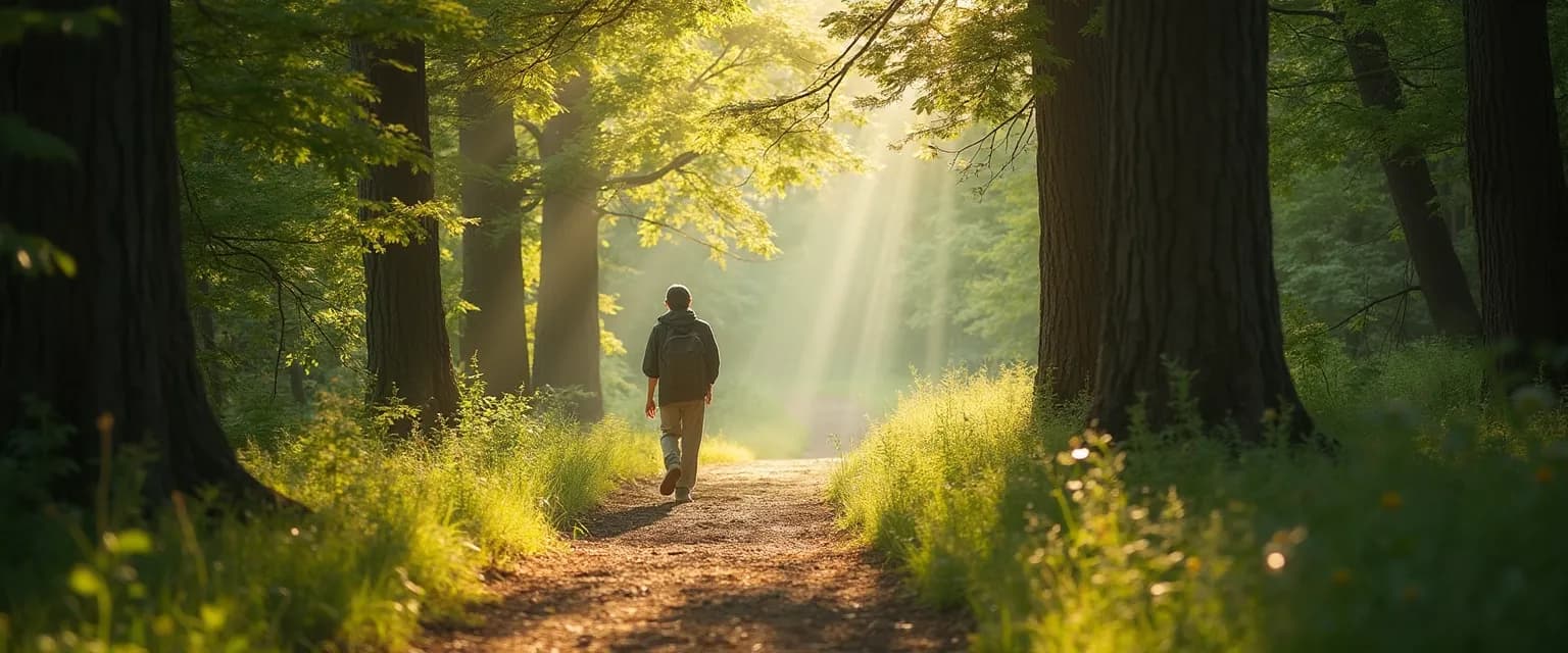 Person practicing walking meditation outdoors for mindfulness and anxiety relief