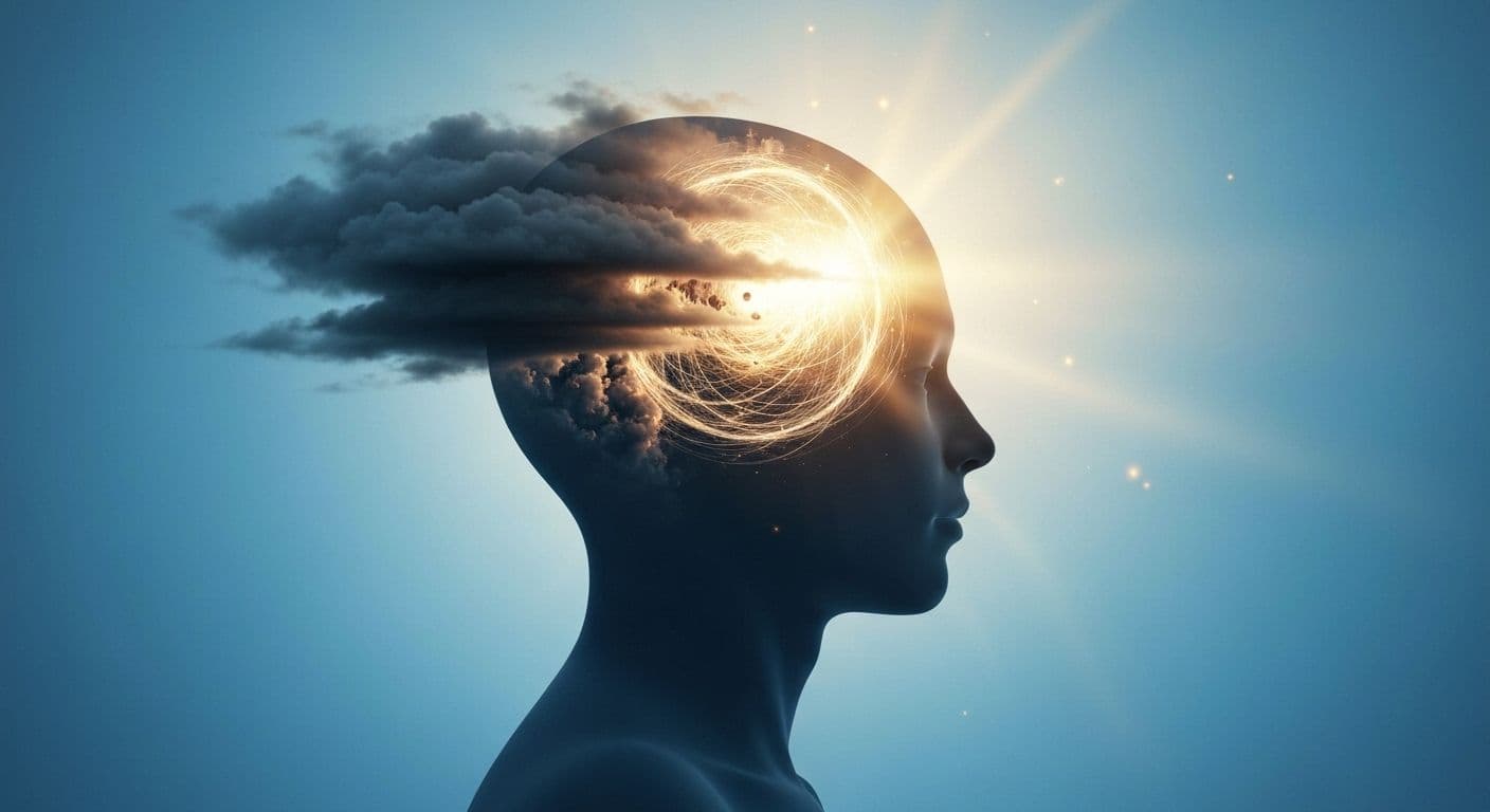Person experiencing mental clarity after breaking free from disturbed mind patterns and chaos cycle