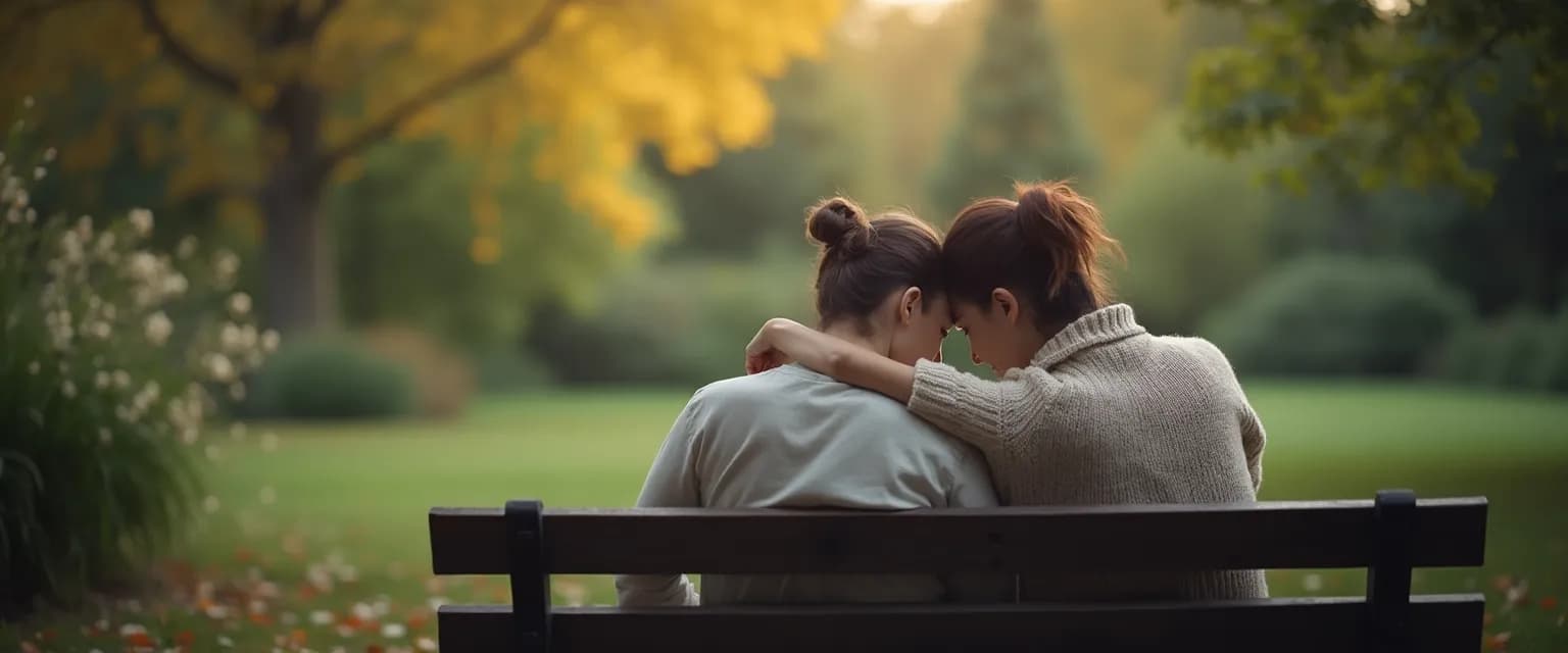 Supportive friend comforting someone who loses a loved one with authentic words