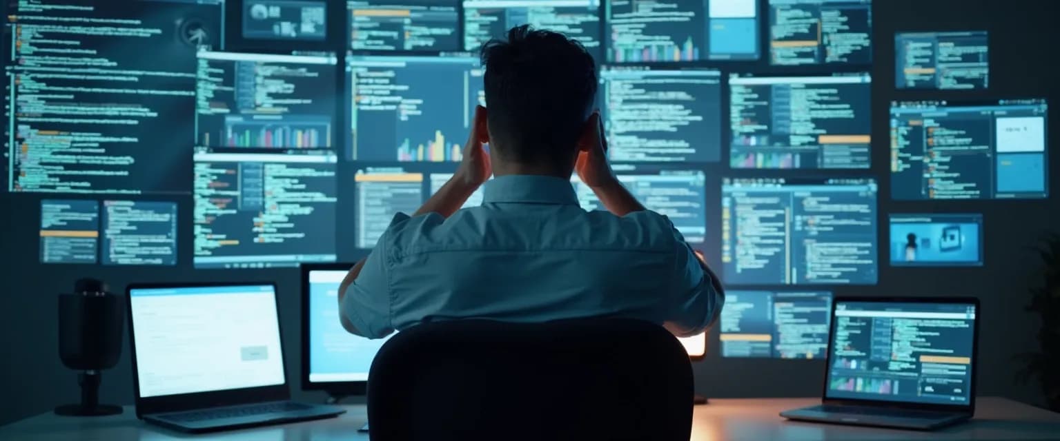 Professional using a human resources management app on digital devices