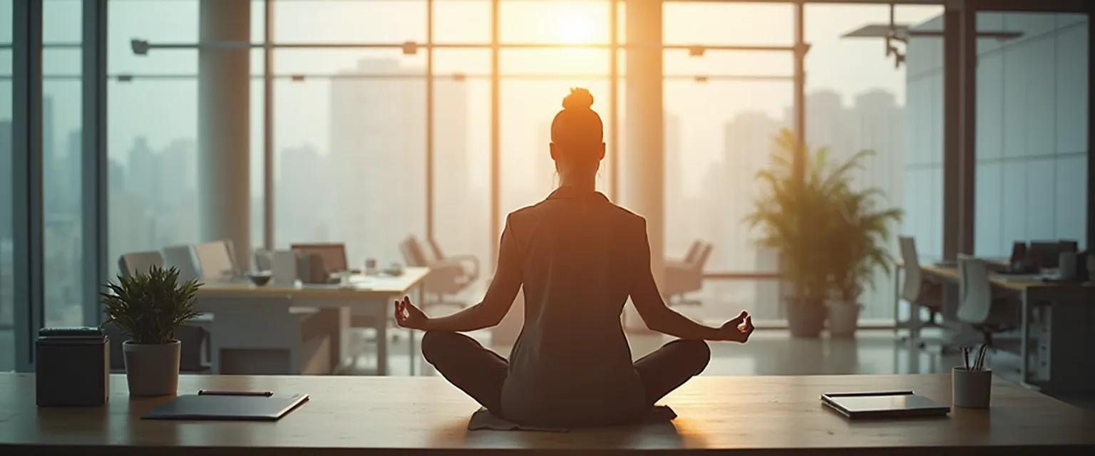 Professional practicing body mind centering exercise at desk