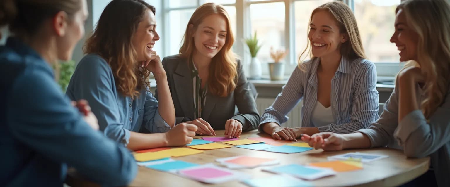 Team engaged in emotional IQ training game to improve workplace communication