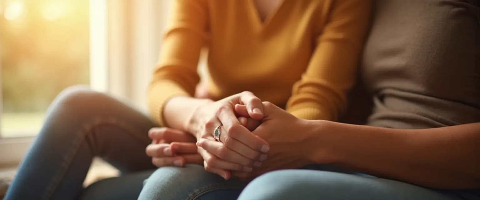 Compassionate person comforting someone who has lost someone with meaningful phrases