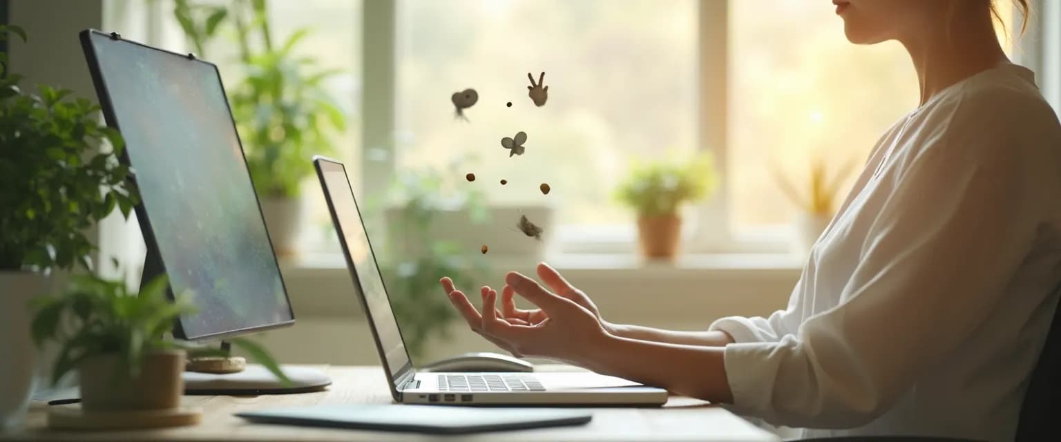 Professional using mindful healing works techniques during a busy workday