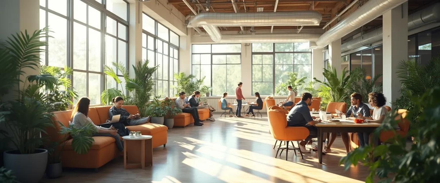 Team members engaged in employee well-being activities in an office setting