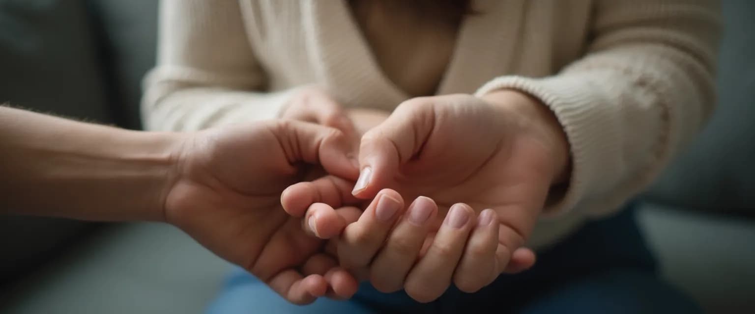 Person comforting someone who loses a loved one with a supportive hand gesture
