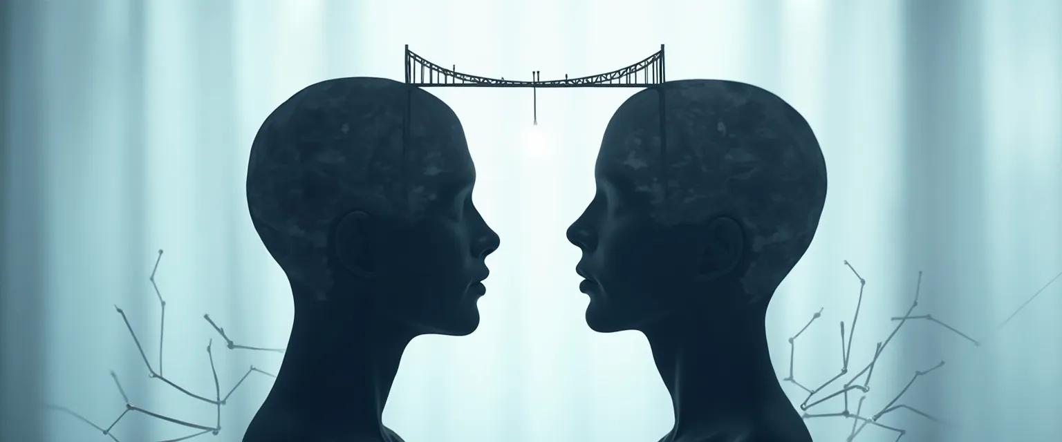 Woman and man connecting through communication bridges to understand inside the male mind