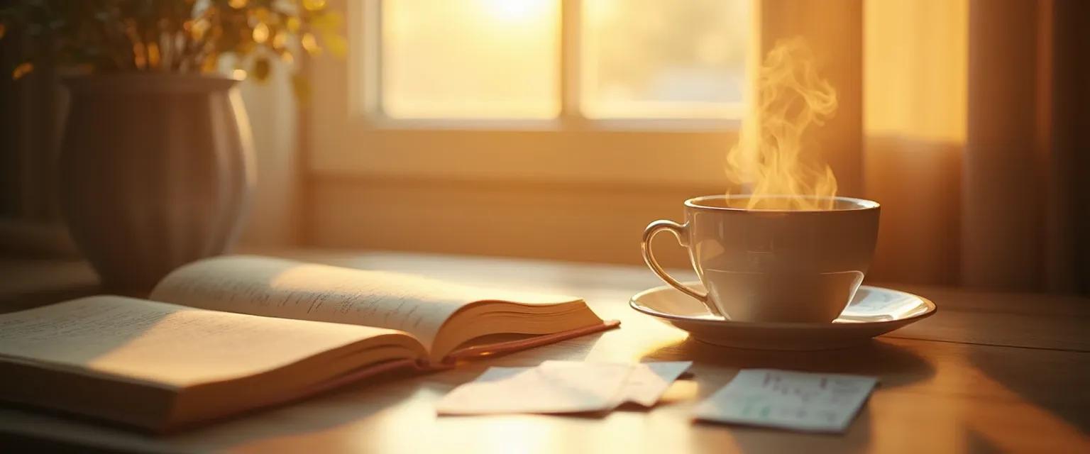 Woman practicing morning rituals for subconscious mind reprogramming in a peaceful setting