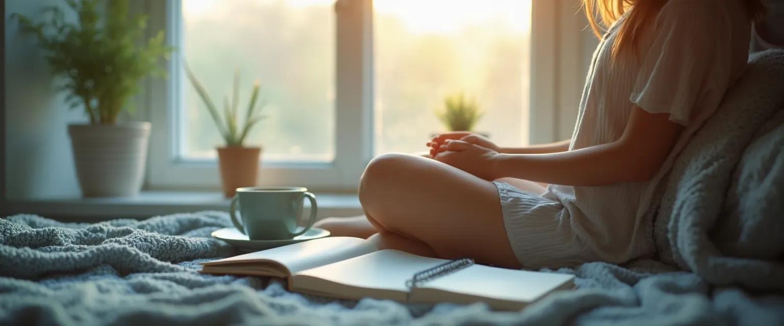 Woman practicing self-soothing rituals while going through a breakup alone