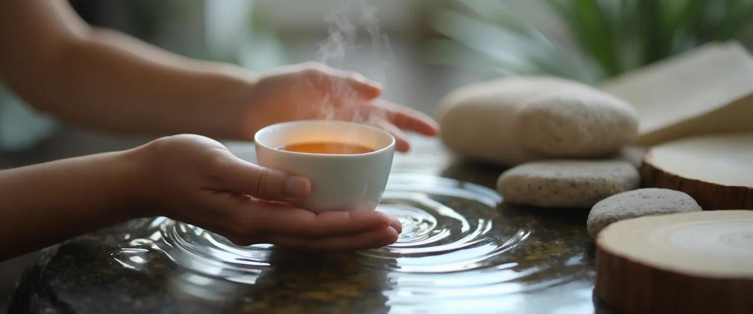 Person using sensory anchoring technique to keep mind on during stressful moment