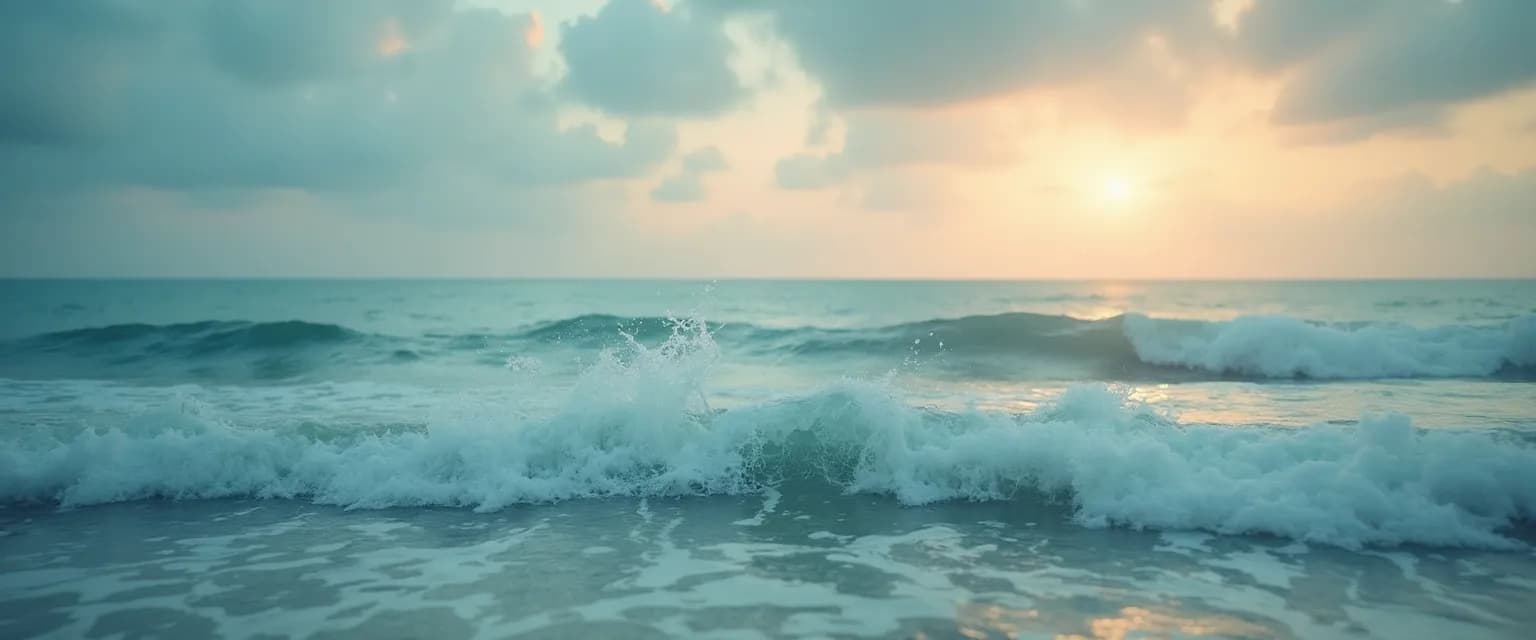 Person navigating fluctuating grief levels represented as ocean waves