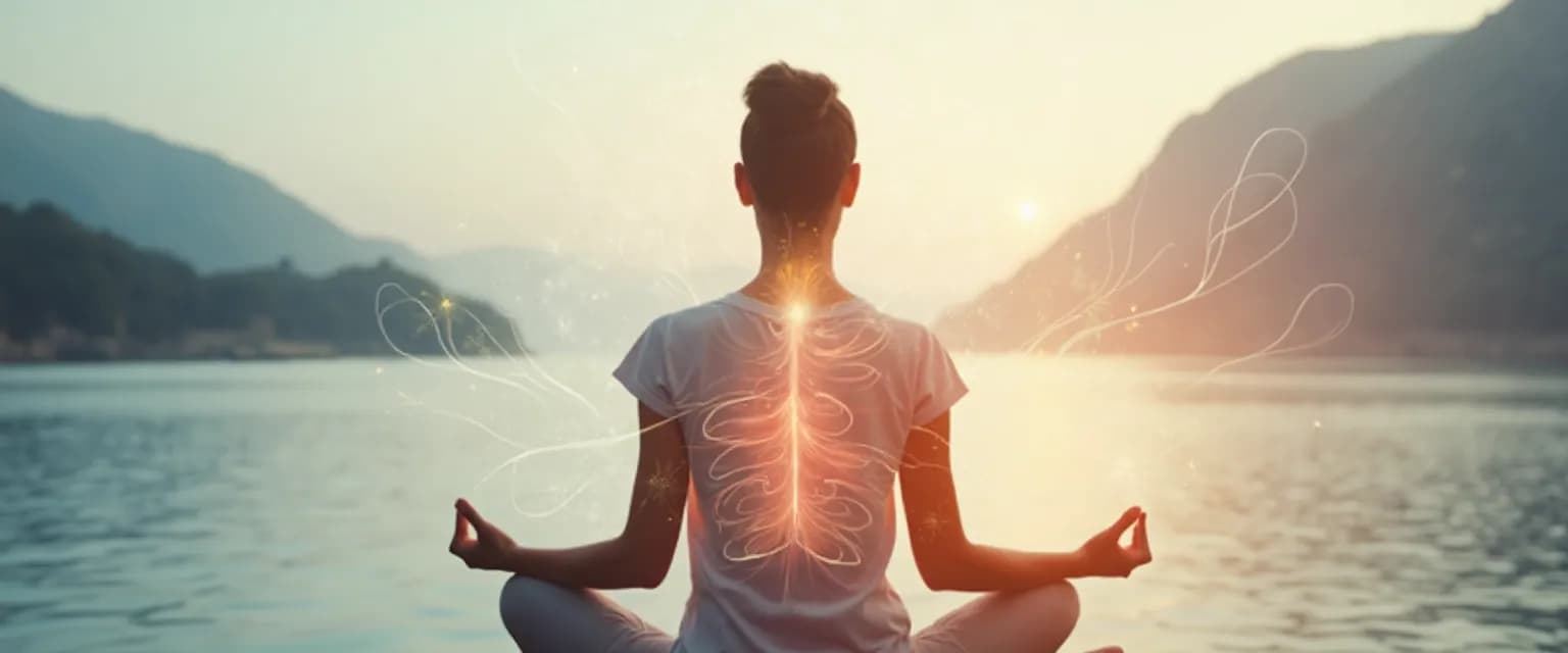 Person practicing breathing techniques for stress reduction with calm expression