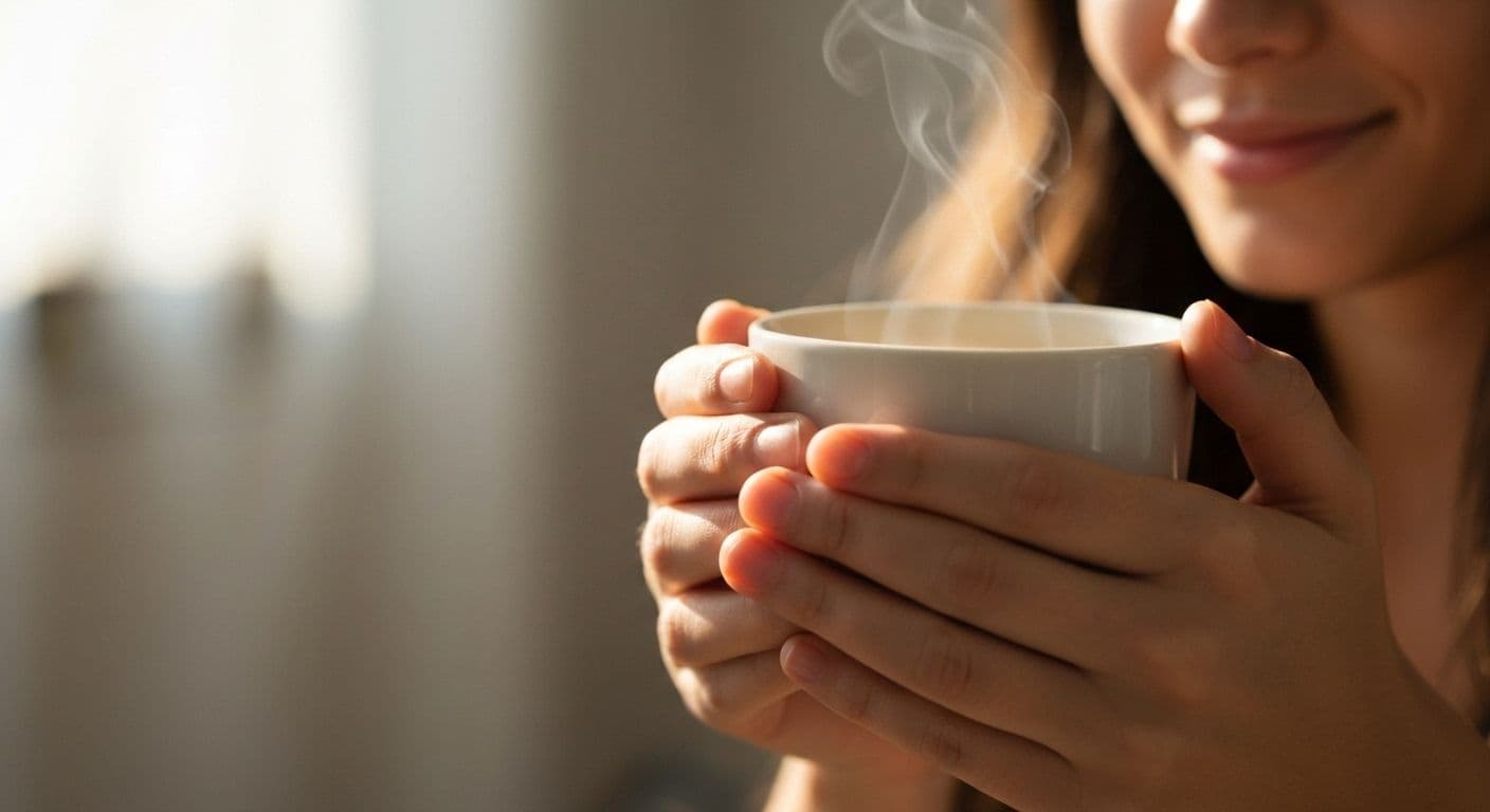 Person taking a brief mindful moment during busy workday, demonstrating micro-mindfulness practice