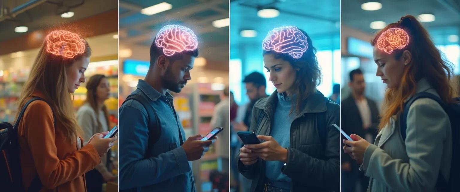 Person practicing MindFit games while waiting in line at a store