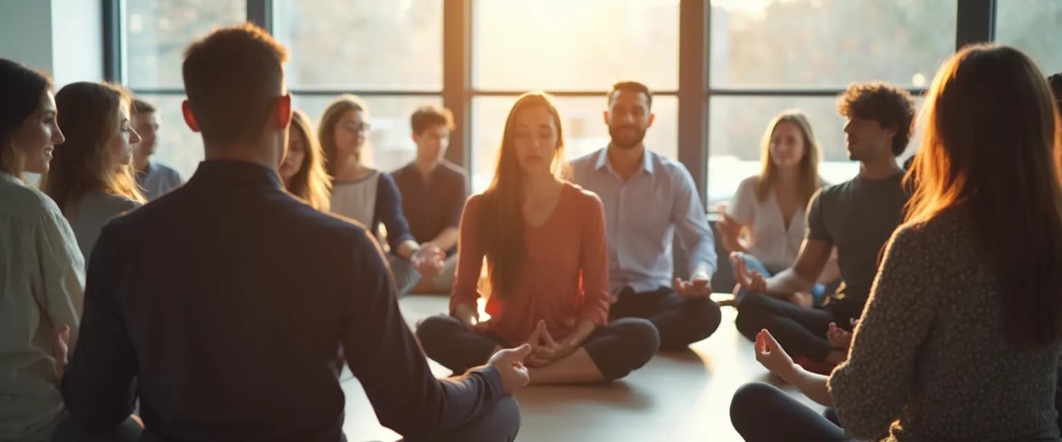 Person practicing mindful compassion exercise at desk for workplace tension relief