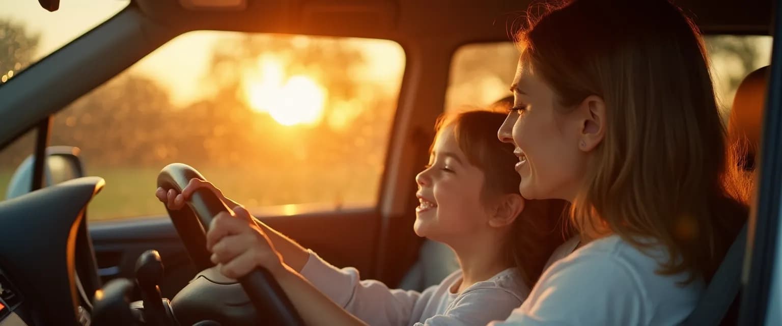 Parent and child practicing loving kindness guided meditation while carpooling