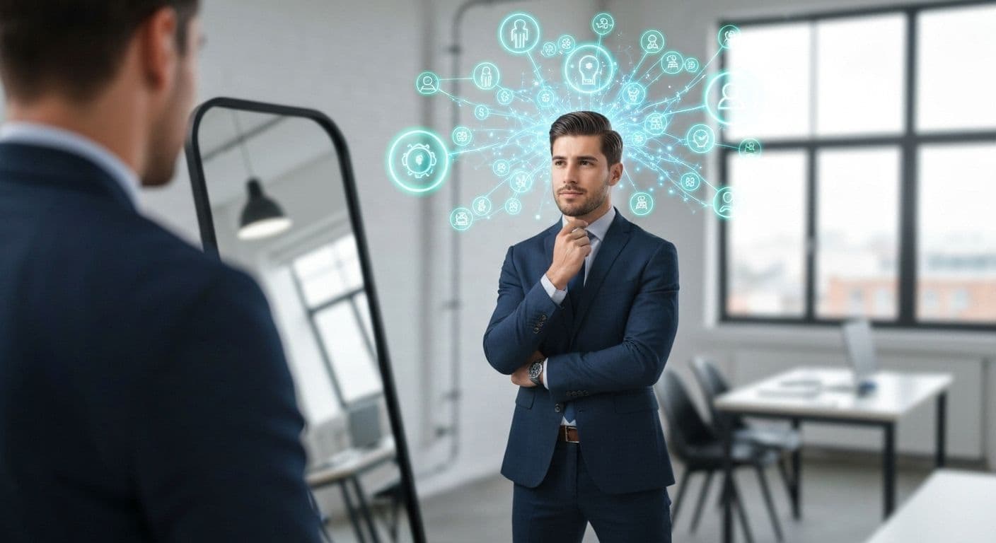 Professional demonstrating conscious self-awareness in workplace decision-making for career success