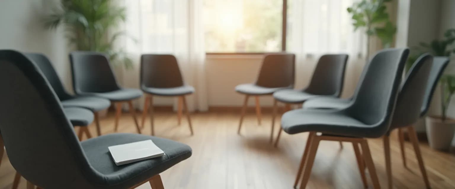 Men participating in their first anger management group session near me