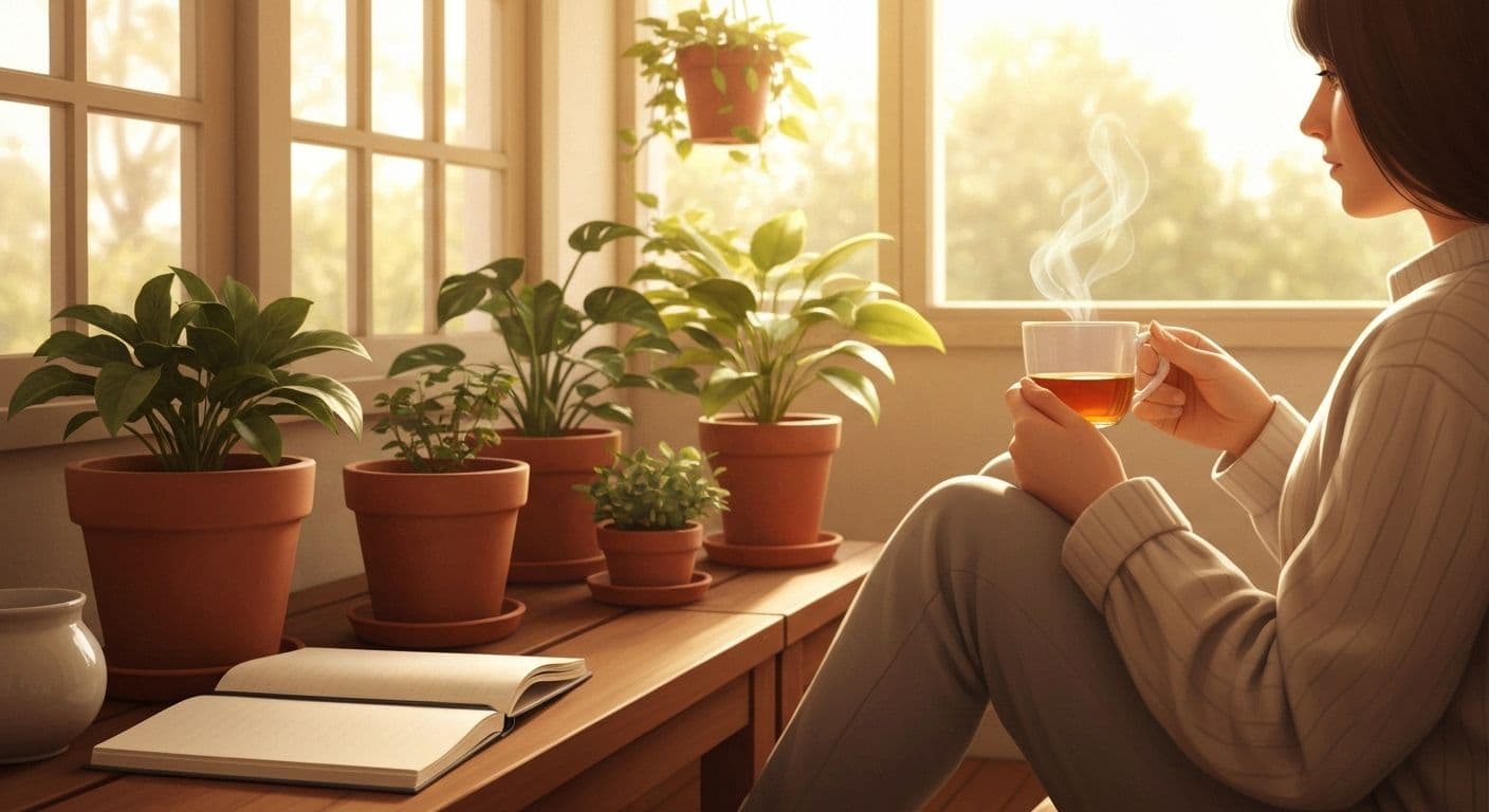 Person creating a calm peaceful environment for peace of mind without meditation