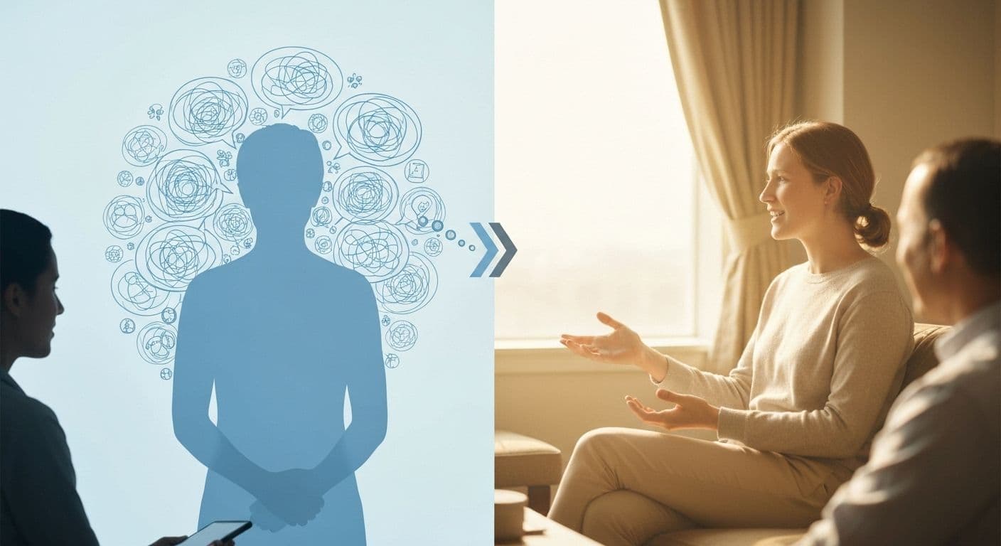 Person engaging in natural conversation after overcoming crippling self awareness and social anxiety