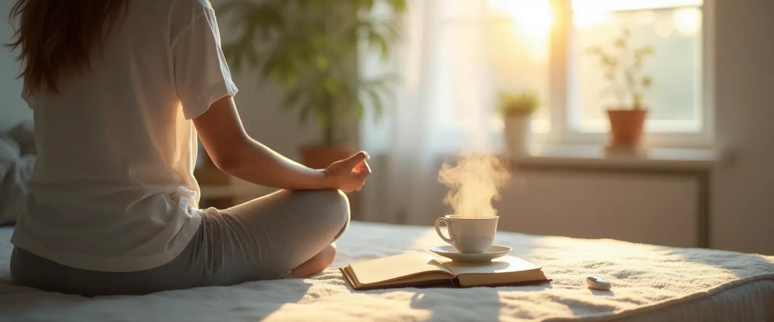 Person practicing self-guided mindfulness coach techniques in a peaceful setting