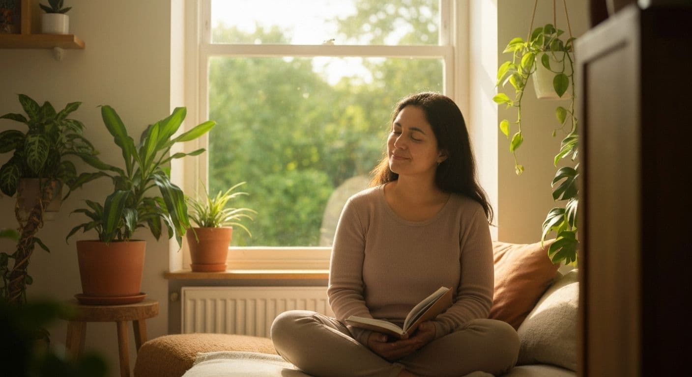 Person practicing self-acceptance post breakup while reflecting peacefully alone