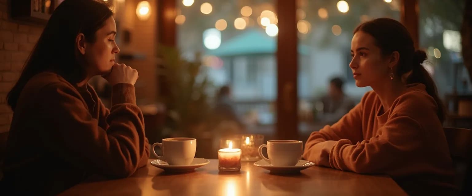 Couple practicing mindful dating techniques during a first date conversation