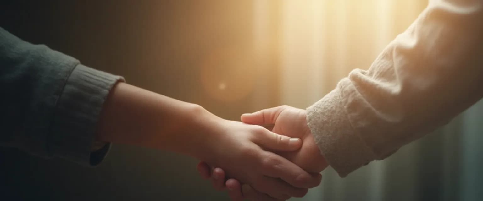 Person providing silent support to someone who has lost someone through presence and touch