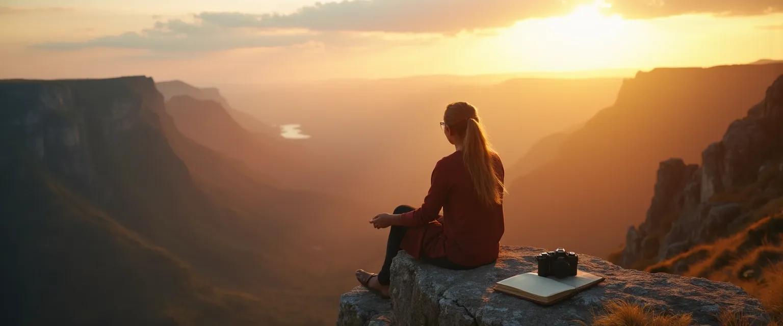 Person enjoying a peaceful moment and good state of mind while traveling solo