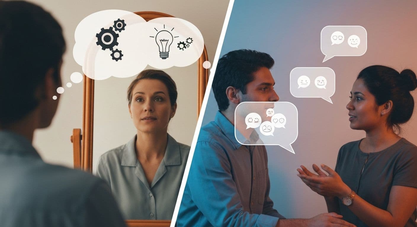 Person recognizing self-awareness imperative examples during a thoughtful conversation with a colleague