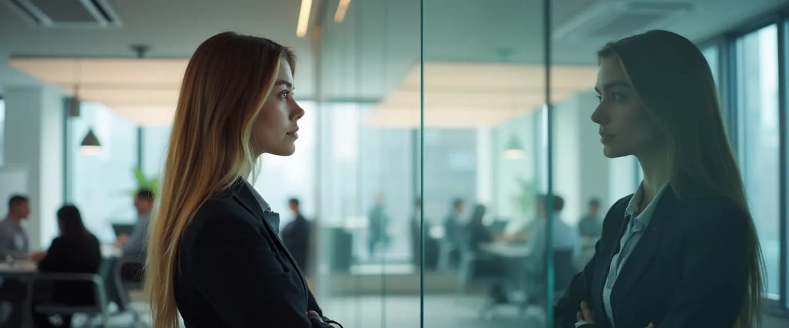 Professional demonstrating high self-awareness during a workplace meeting