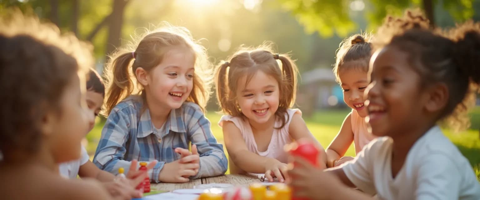 Children engaging in playground activities fostering emotional intelligence through cooperative play