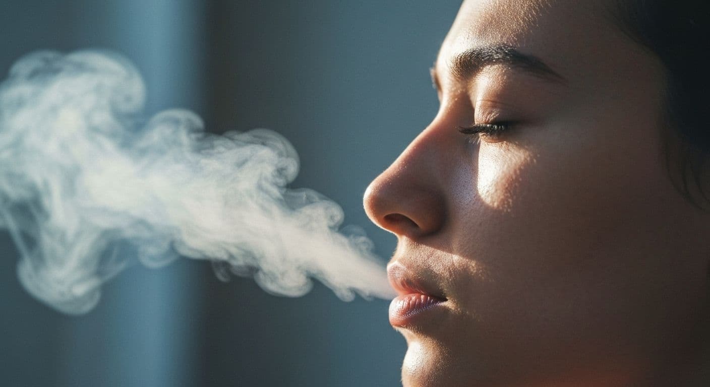 Person practicing mindful breathing exercises in a calm, comfortable setting