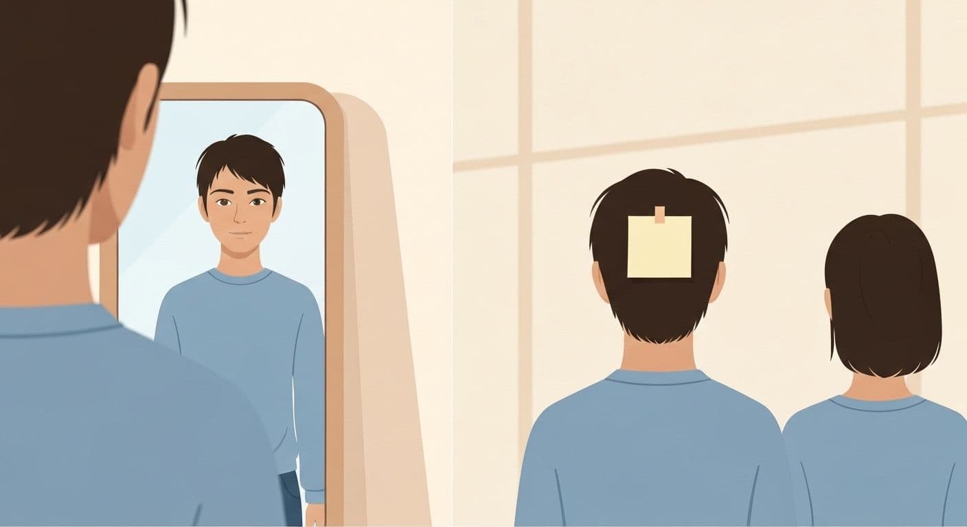 Person discovering blind spots with no self awareness as friends observe behavioral patterns