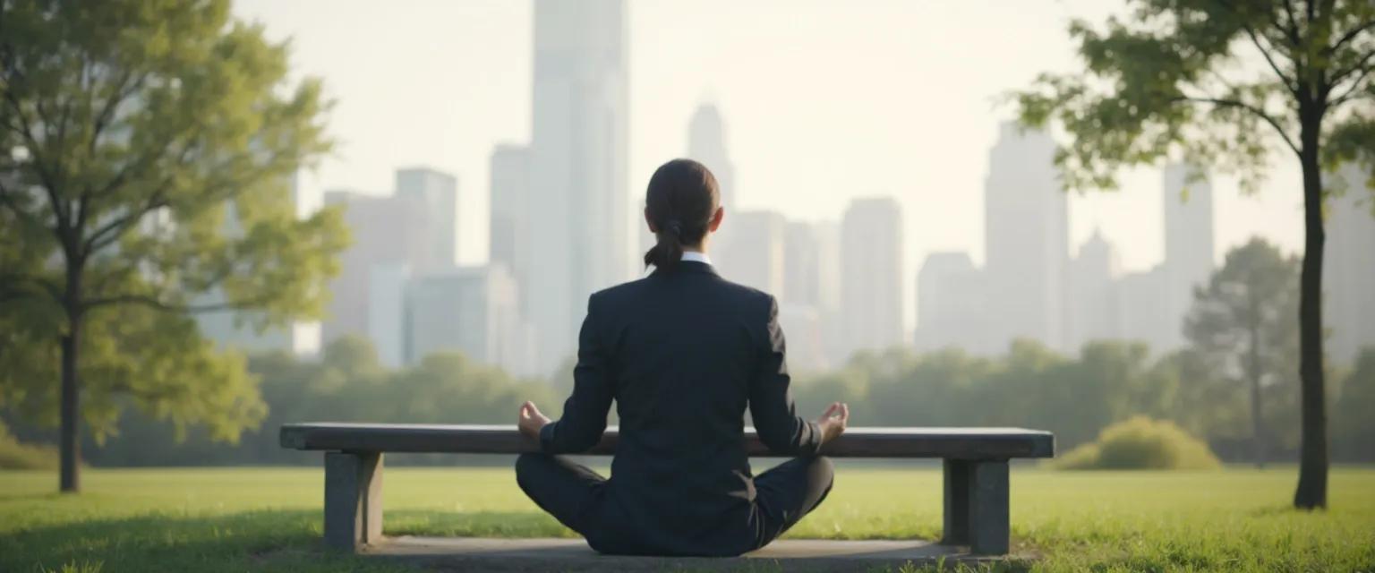 Person practicing Mark Williams' 10-minute sitting meditation in a busy office environment